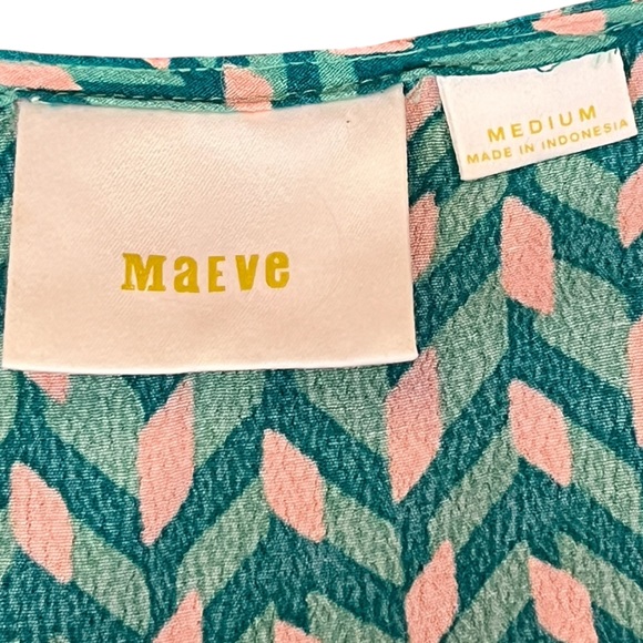 Anthropologie Maeve Evaline Dress Green Peach Chevron Pattern Smocking Sz M - Picture 11 of 13